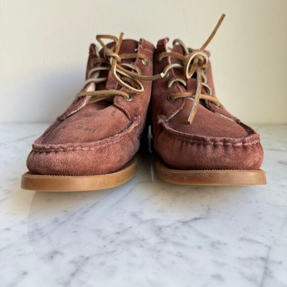 Sebago Women’s Shearling Lined Suede Moccasin Boots – Size 9 Burgundy - Picture 2 of 11